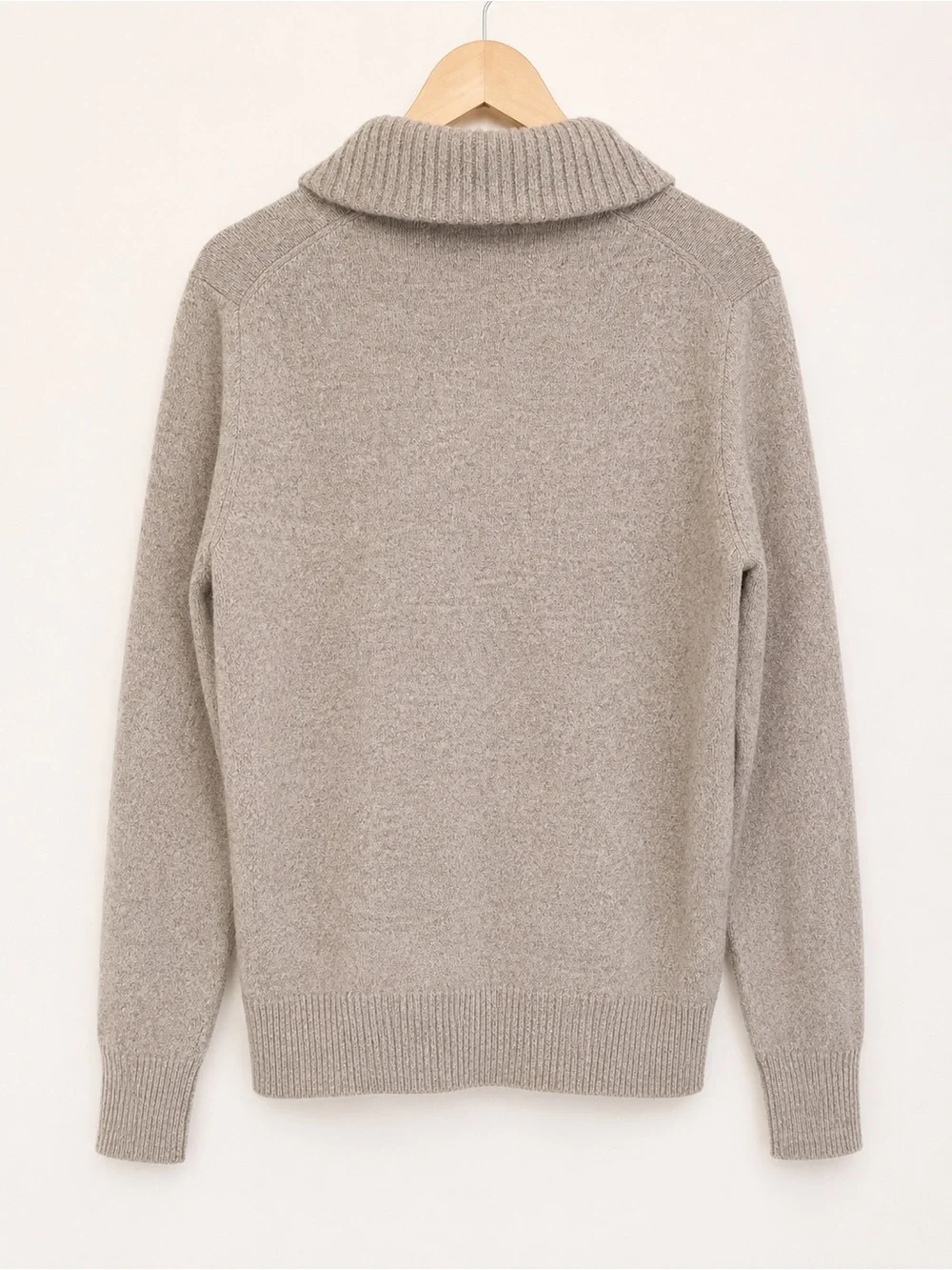 J Crew Mens L Lambswool Shawl Collar Sweater Pullover Brown Beige Knit Ribbed
